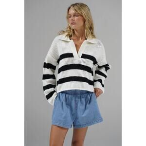 New LNA Ari Stripe Sweater in Ivory / Black Size S